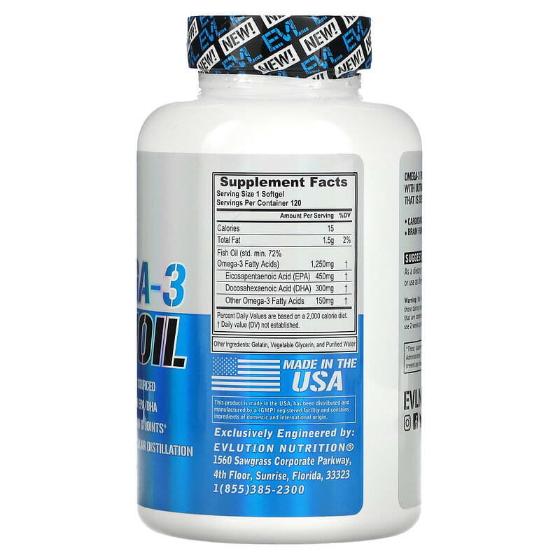 EVLution Nutrition, Omega-3 Fish Oil, 1,000 mg, 120 Softgels