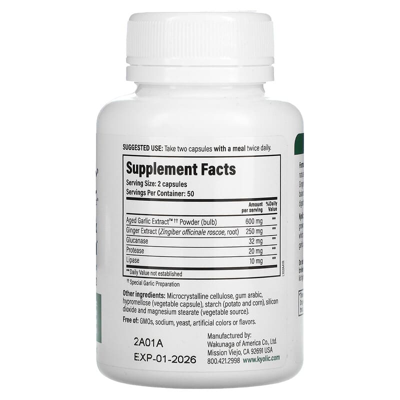 Kyolic, Aged Garlic Extract, Cleanse &amp; Digestion, Formula 102, 100 Veggie Capsules