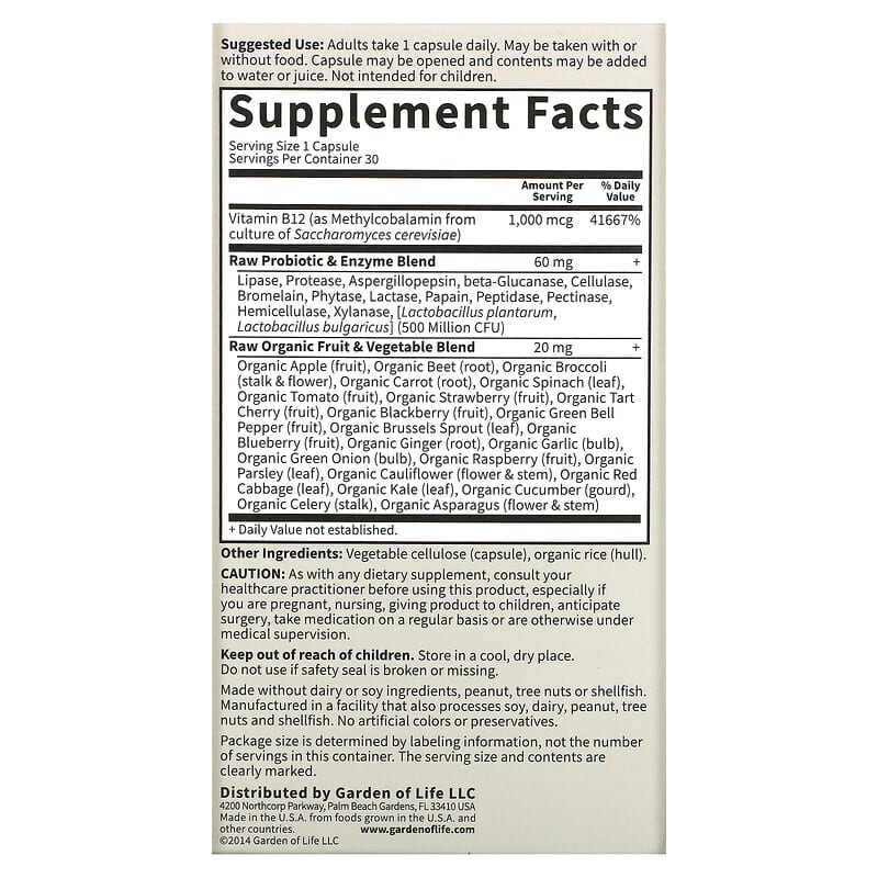 Garden of Life, Vitamin Code®, RAW B-12, 30 Vegan Capsules
