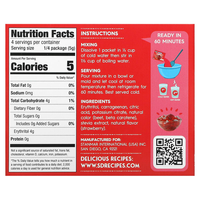 Natural Simply Delish, Gelatin Free Jel Dessert, Sugar Free, Strawberry, 0.7 oz (20 g)