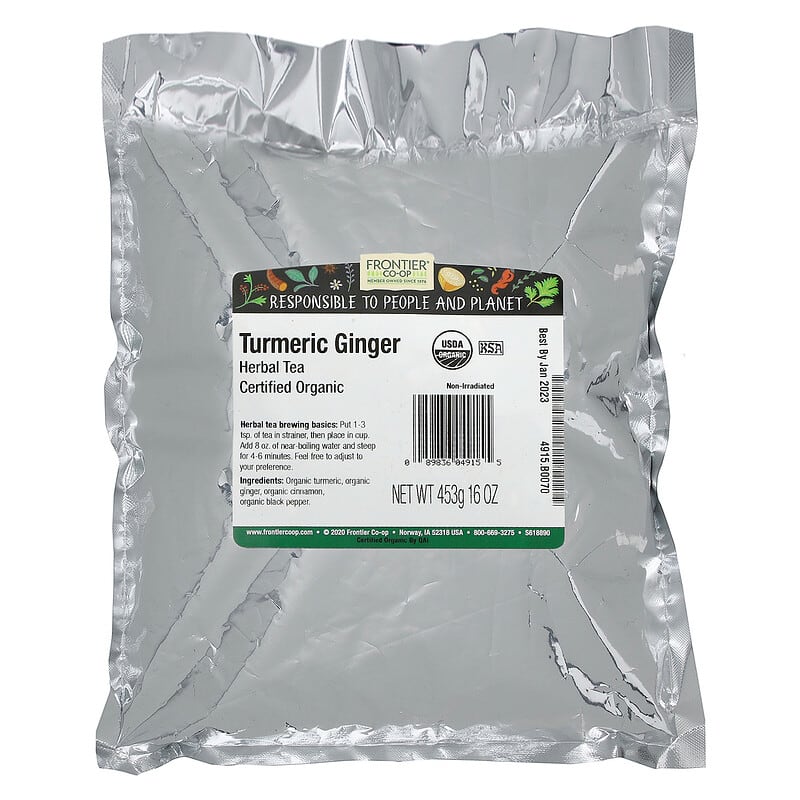 Frontier Co-op, Organic Turmeric Ginger Herbal Tea, 16 oz (453 g)