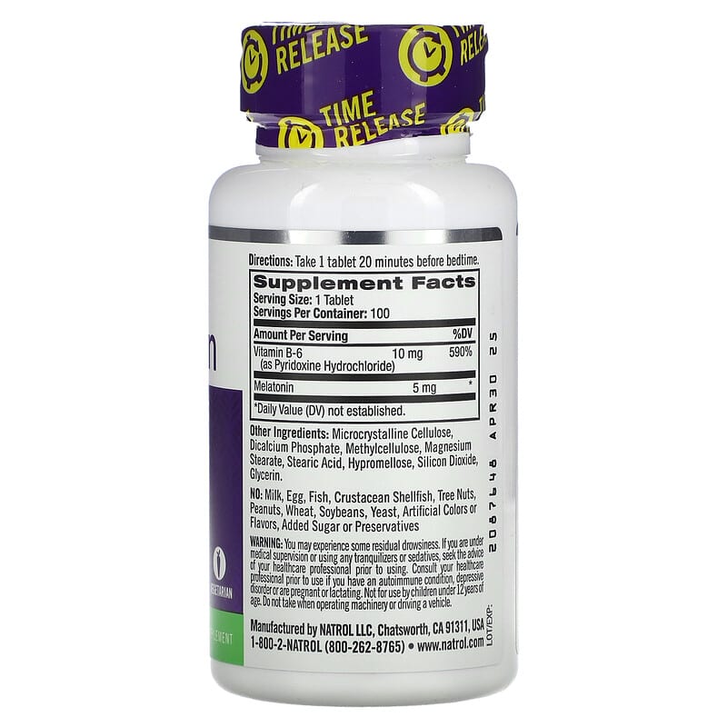 Natrol, Melatonin, Time Release, 5 mg, 100 Tablets