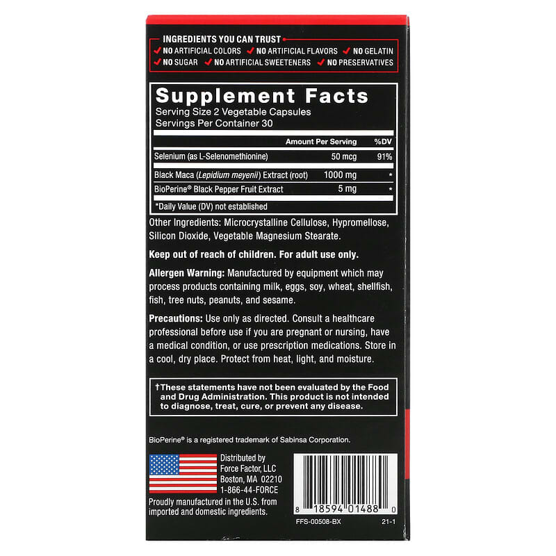 Force Factor, Fundamentals, Black Maca, 60 Capsules