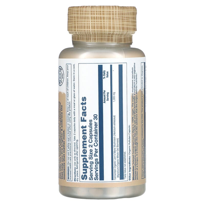 Solaray, Organic Lion's Mane, Fermented, 60 Organic Capsules (500 mg per Capsule)