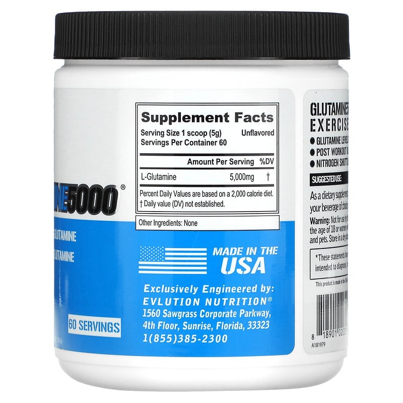 EVLution Nutrition, Glutamine5000®, Unflavored, 10.58 oz (300 g)