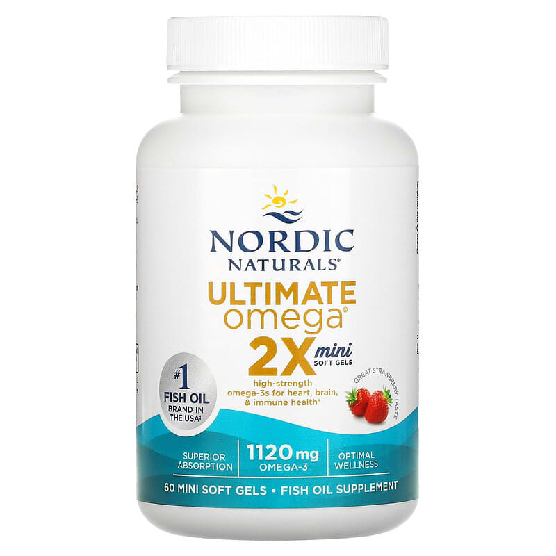 Nordic Naturals, Ultimate Omega® Minis, Strawberry, 60 Mini Soft Gels (560 mg per Soft Gel)