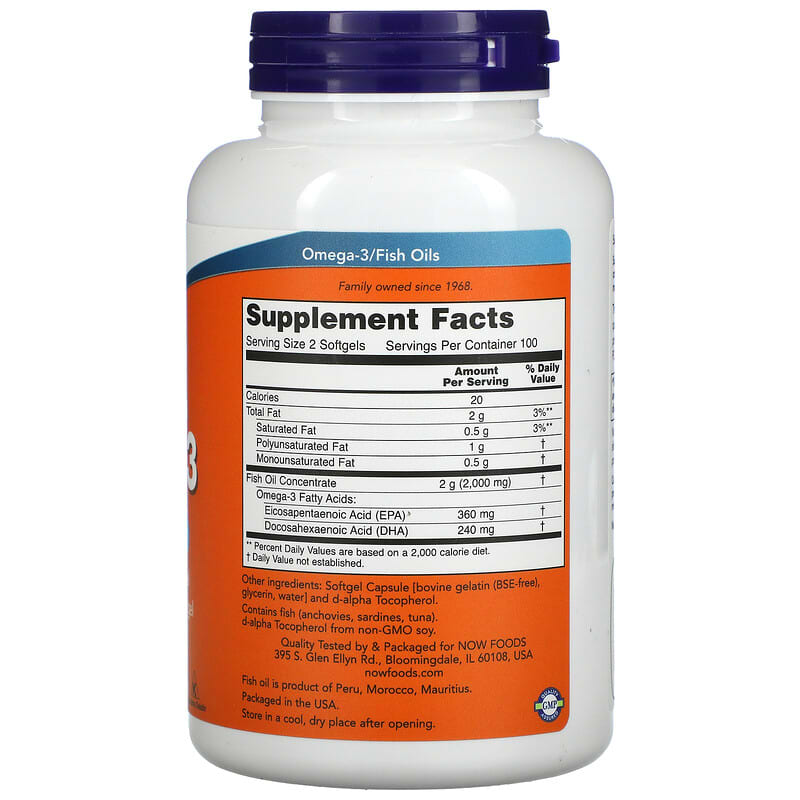 NOW Foods, Omega-3 Fish Oil, 200 Softgels