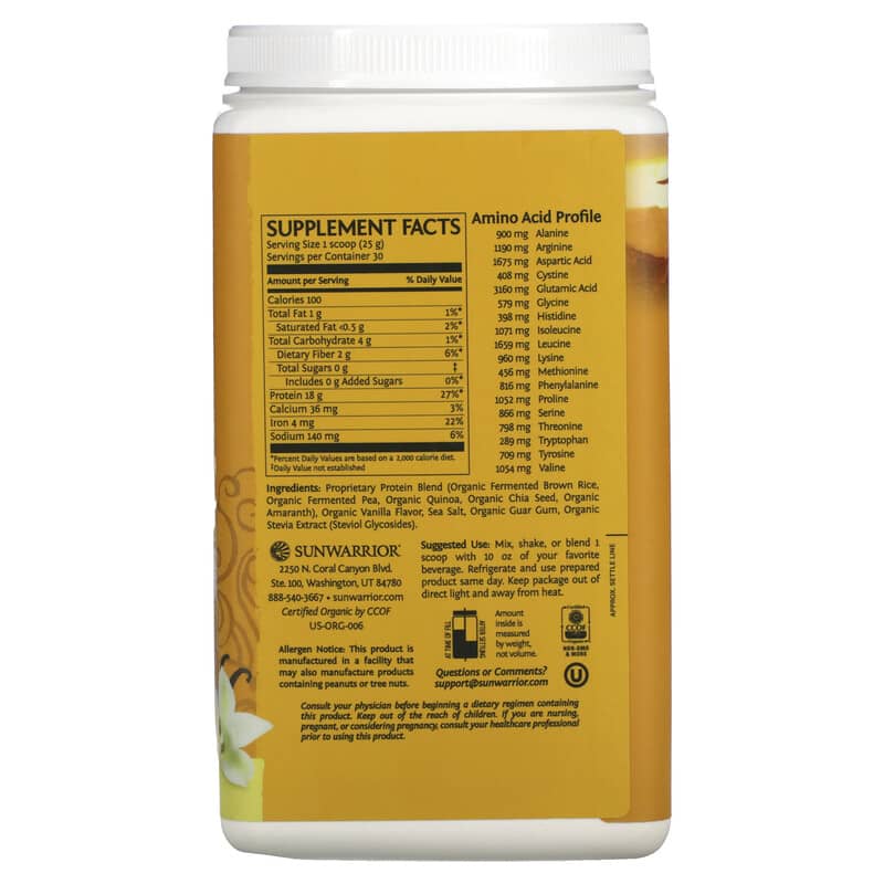 Sunwarrior, Classic Plus Protein, Vanilla, 1.65 lb (750 g)