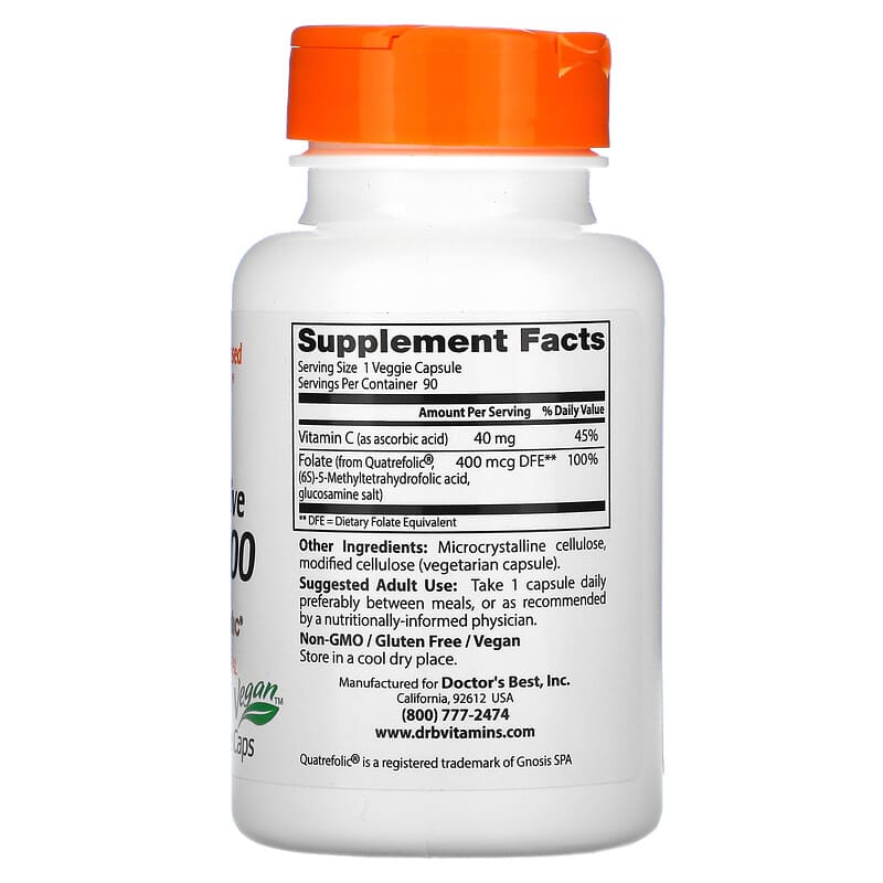 Doctor's Best, Fully Active Folate 400, 400 mcg, 90 Veggie Caps