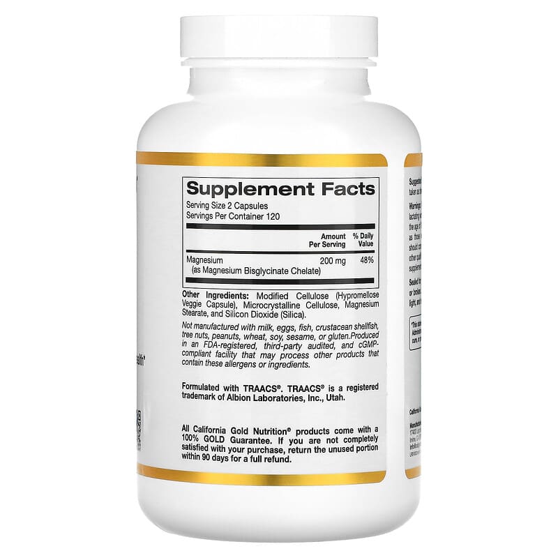California Gold Nutrition, Magnesium Bisglycinate, Formulated with TRAACS®, 240 Veggie Capsules (100 mg per Capsule)
