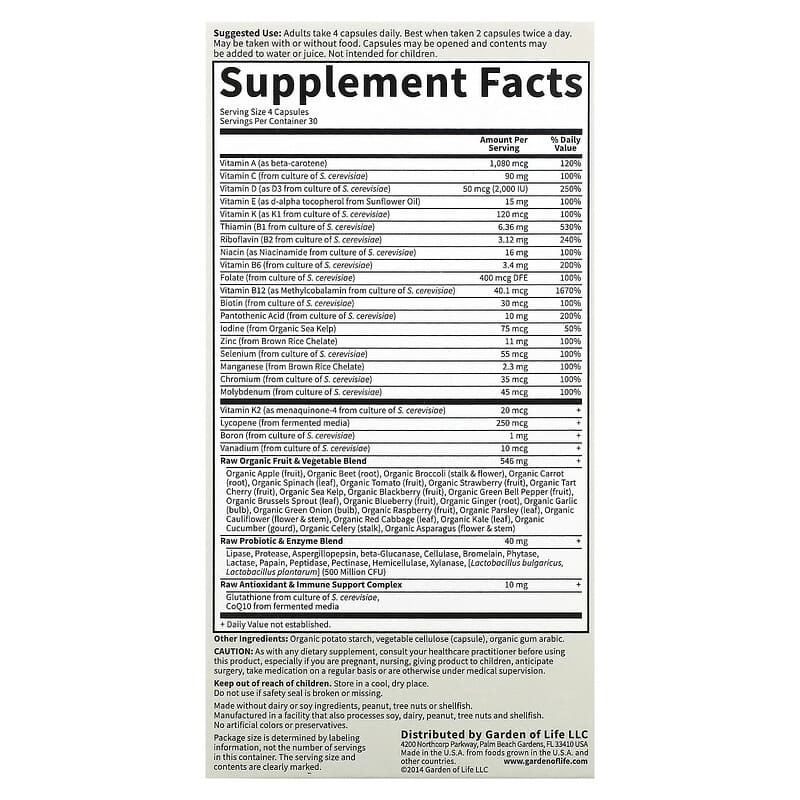 Garden of Life, Vitamin Code®, 50 &amp; Wiser Men, Whole Food Multivitamin, 120 Vegetarian Capsules