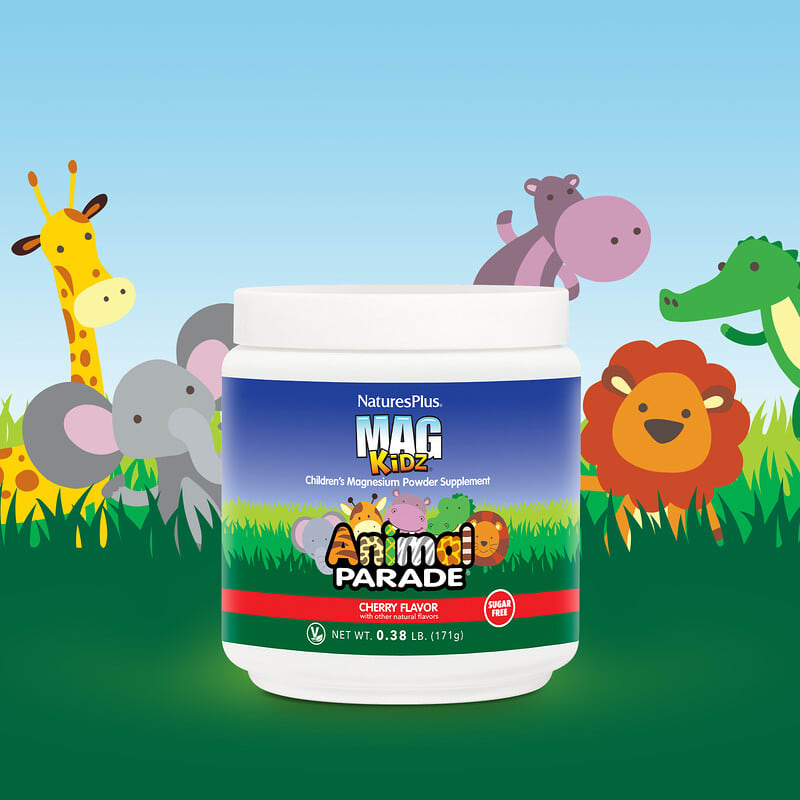 NaturesPlus, Mag Kidz®, Animal Parade®, Children's Magnesium Powder Supplement, Cherry, 0.38 lb (171 g)