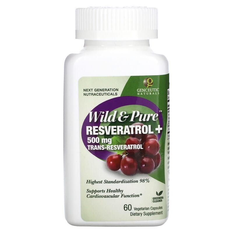 Genceutic Naturals, Wild &amp; Pure, Resveratrol+, 60 Vegetarian Capsules