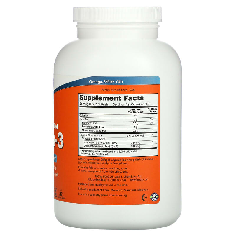 NOW Foods, Omega-3 Fish Oil, 1,000 mg, 500 Softgels