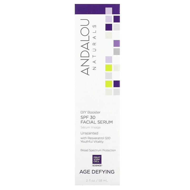 Andalou Naturals, Age Defying Facial Serum, SPF 30, Unscented, 2 fl oz (58 ml)