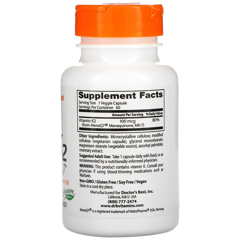 Doctor's Best, Natural Vitamin K2 MK-7, 100 mcg, 60 Veggie Caps