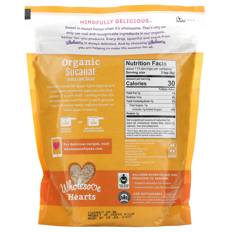 Wholesome Sweeteners, Organic Sucanat Panela Whole Cane Sugar, 32 oz (907 g)