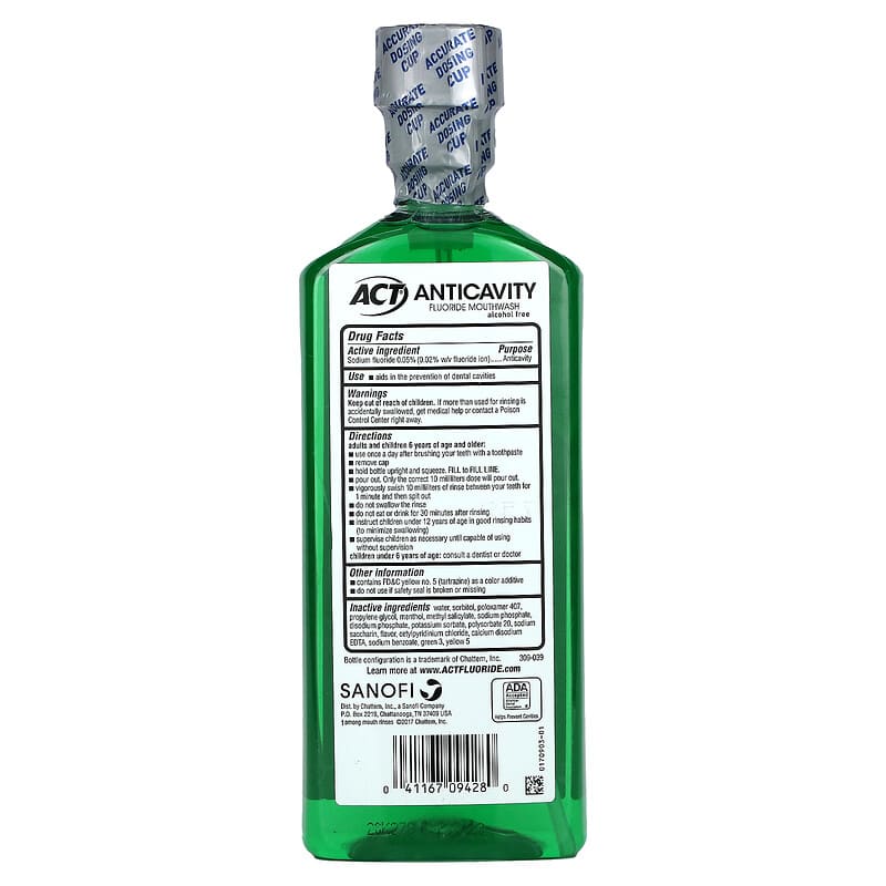 ACT, Anticavity Fluoride Mouthwash, Alcohol Free, Mint, 18 fl oz (532 ml)