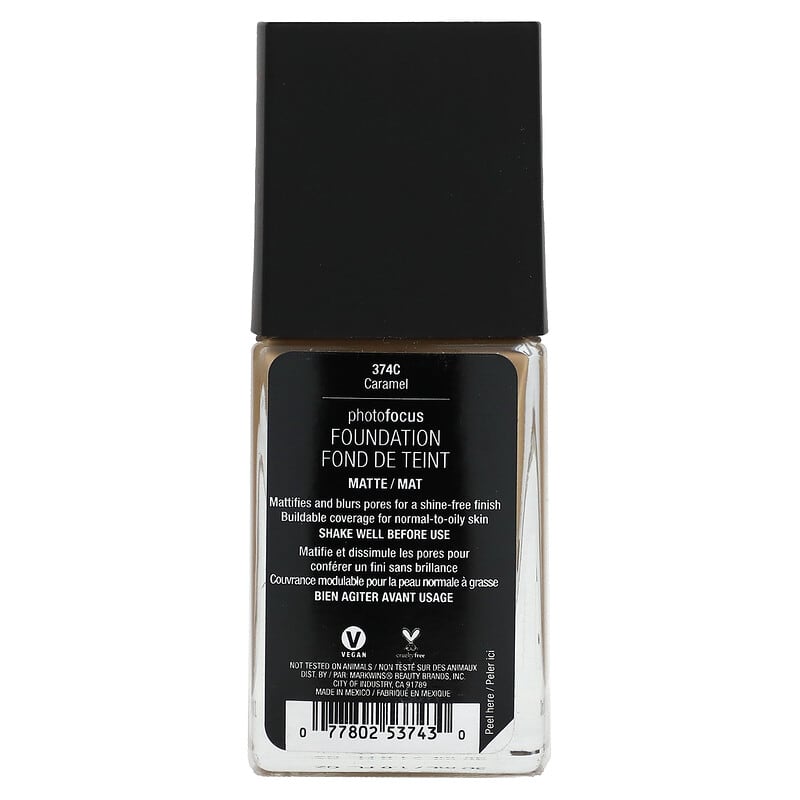 wet n wild, PhotoFocus, Foundation, Matte, 374C Caramel, 1 fl oz (30 ml)