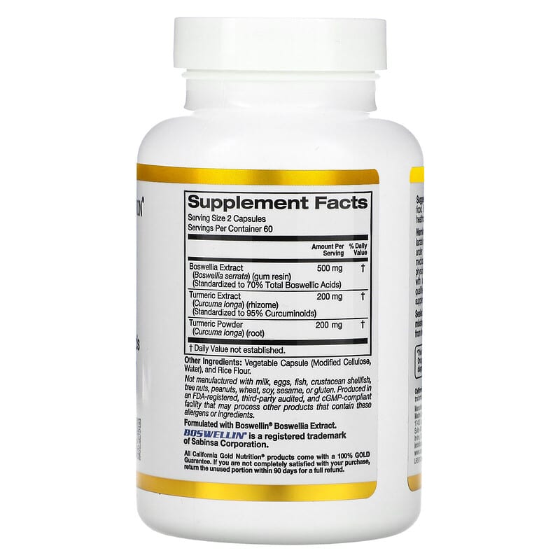 California Gold Nutrition, Boswellia Extract, Turmeric Curcumin Complex with Turmeric Extract and Turmeric Powder, 120 Veggie Capsules