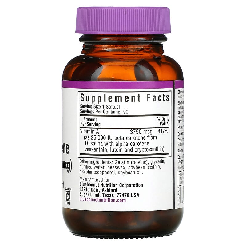 Bluebonnet Nutrition, D. Salina,  Beta-Carotene, 7,500 mcg (25,000 IU), 90 Softgels