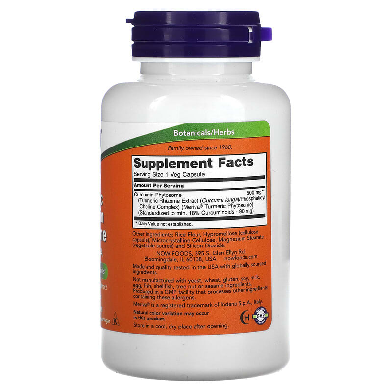 NOW Foods, Turmeric Curcumin Phytosome With Meriva, 60 Veg Capsules (500 mg per Capsule)
