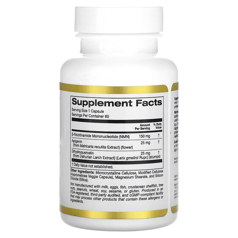 California Gold Nutrition, NMN Flavonoid Complex with Apigenin and Dihydroquercetin, 60 Veggie Capsules