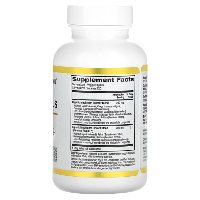 California Gold Nutrition, Fungiology, MushRex Plus, Full-Spectrum Ten Mushroom Complex with Agaricus, Chaga, Cordyceps, and Lion's Mane, 120 Plantcaps