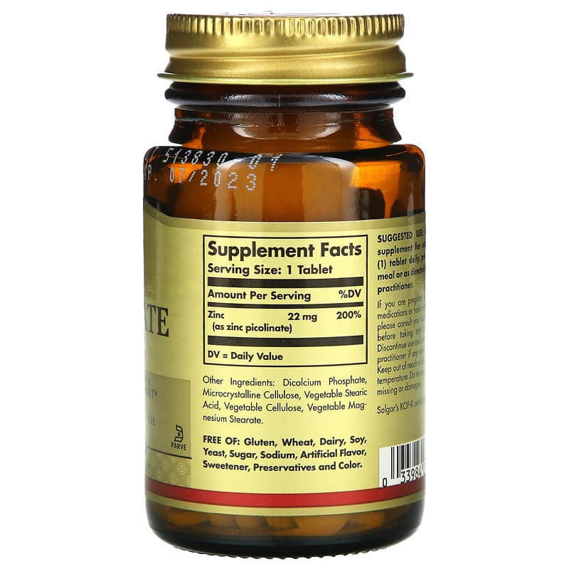 Solgar, Zinc Picolinate, 22 mg, 100 Tablets