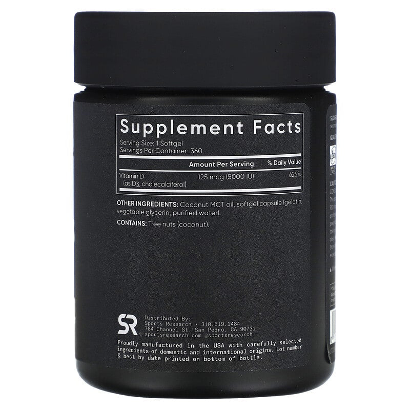 Sports Research, Vitamin D3, 125 mcg (5,000 IU), 360 Softgels