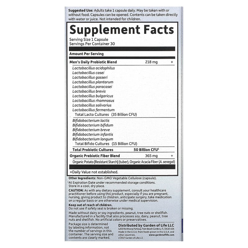 Garden of Life, Dr. Formulated Probiotics, Once Daily Men's, 50 Billion, 30 Vegetarian Capsules