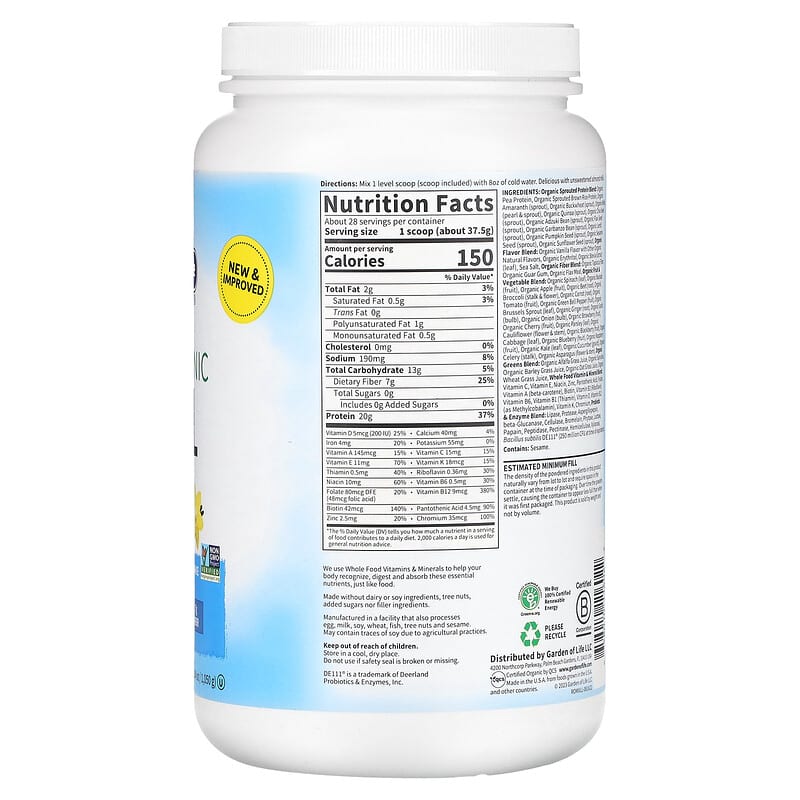 Garden of Life, RAW Organic Meal Replacement Shake, Vanilla, 37.04 oz (1,050 g)