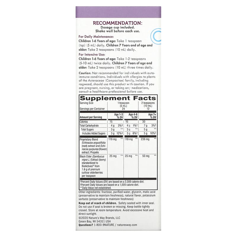 Nature's Way, Sambucus® Kids, Immune Syrup Elderberry with Propolis &amp; Echinacea, Ages 2+, 4 fl oz (120 ml)