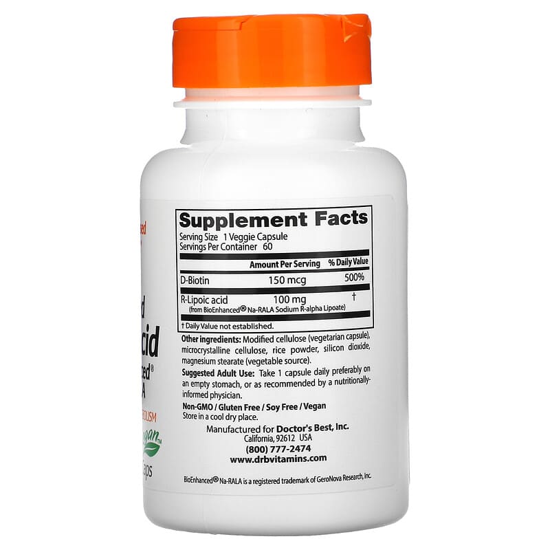 Doctor's Best, Stabilized R-Lipoic Acid, 100 mg, 60 Veggie Caps