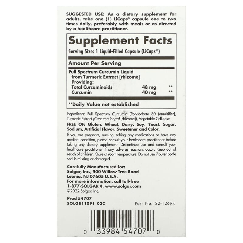 Solgar, Full Spectrum Curcumin, 60 Licaps