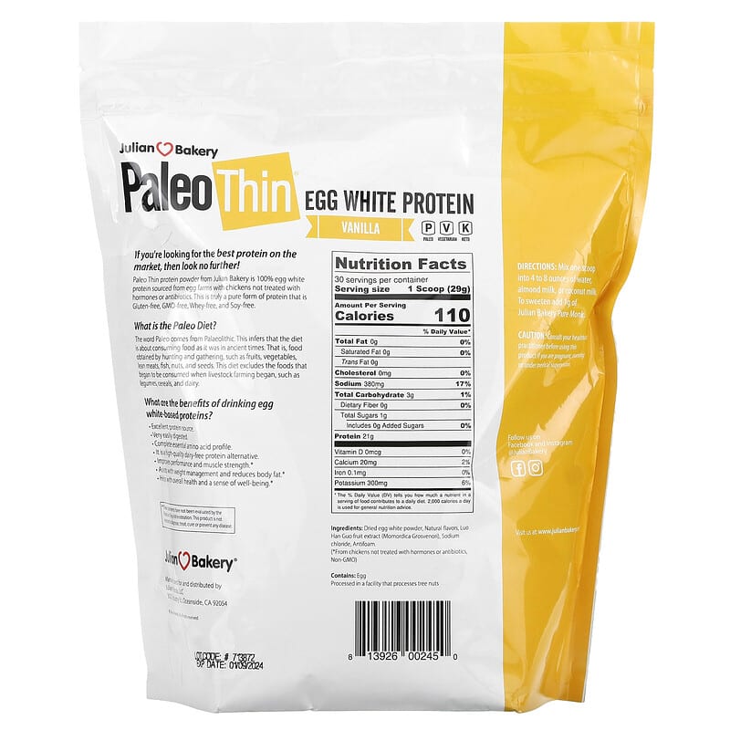 Julian Bakery, Egg White Protein Powder, Vanilla, 1.92 lbs (870 g)