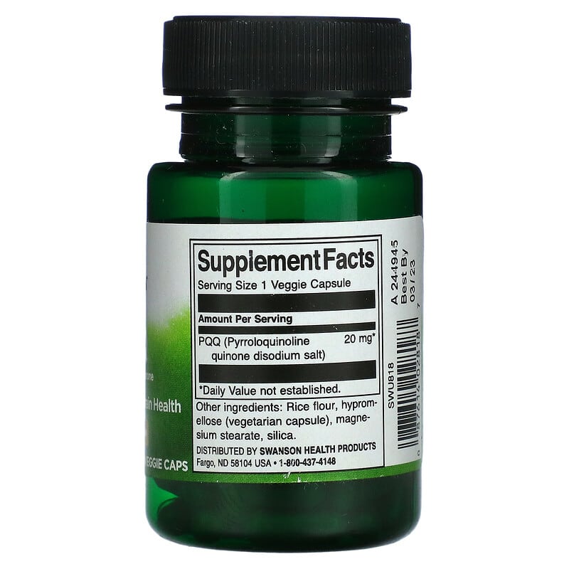 Swanson, PQQ, 20 mg, 30 Vegan Caps