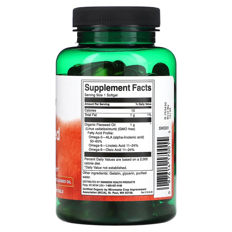 Swanson, Flaxseed Oil, 1,000 mg, 100 Softgels