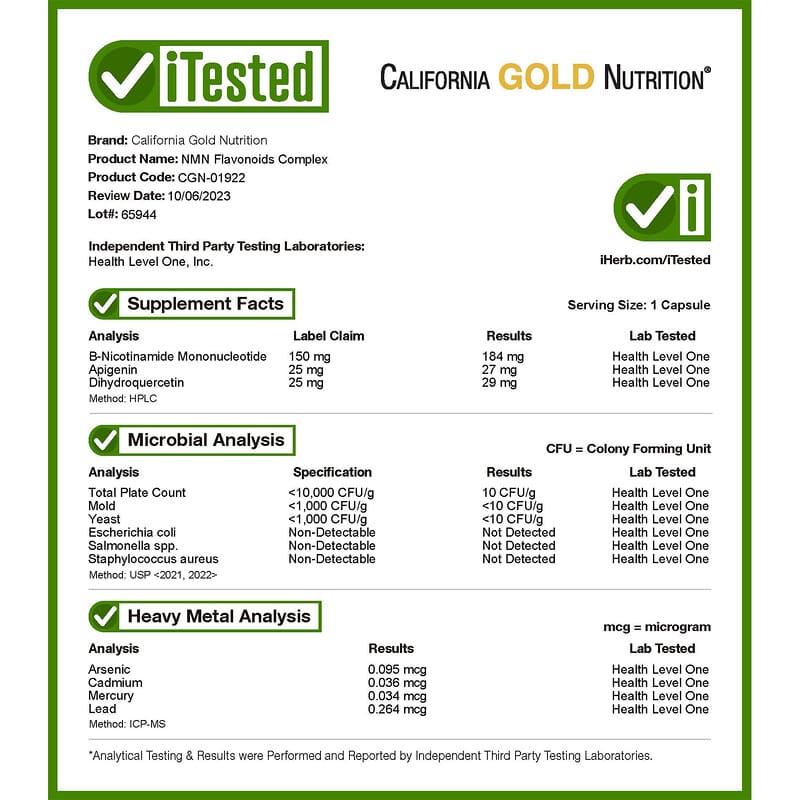 California Gold Nutrition, NMN Flavonoid Complex with Apigenin and Dihydroquercetin, 60 Veggie Capsules