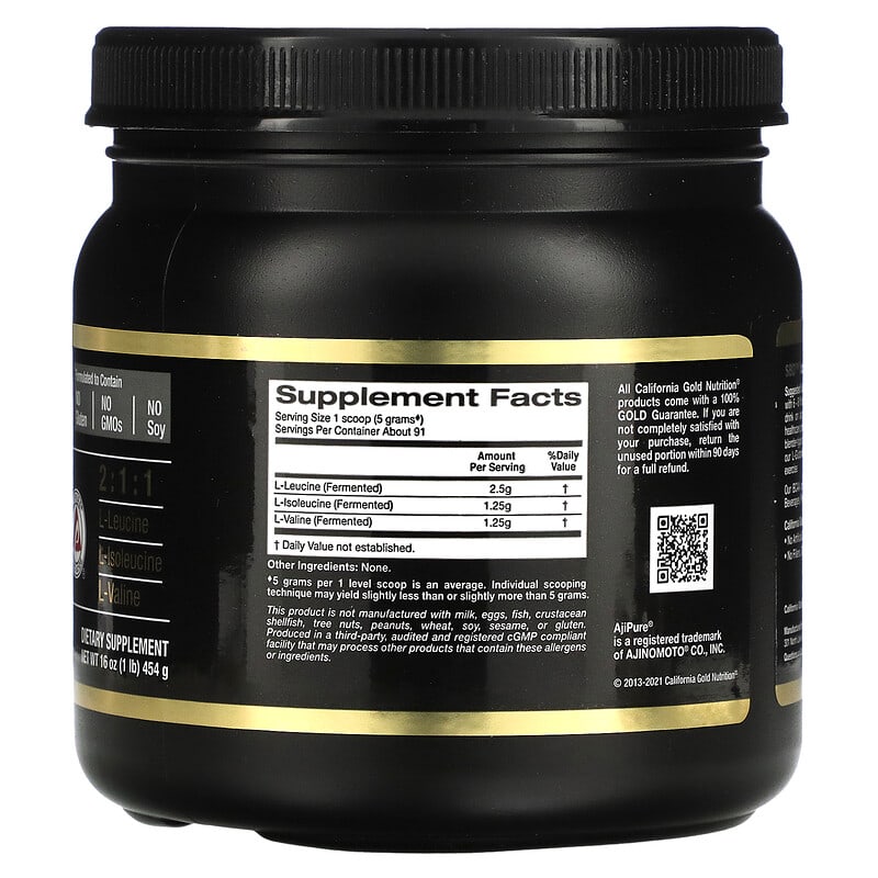 California Gold Nutrition, Sport, BCAA Powder, AjiPure®, Branched Chain Amino Acids with L-Leucine, L-Isoleucine and L-Valine, 1 lb (454 g)
