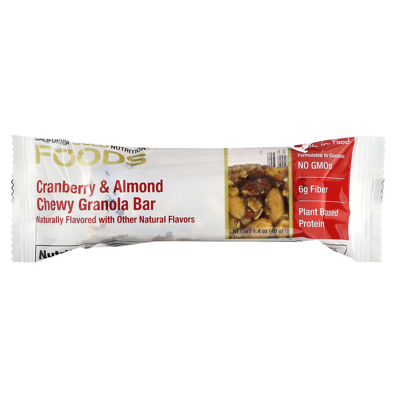 California Gold Nutrition, Foods, Cranberry &amp; Almond Chewy Granola Bars, 12 Bars, 1.4 oz (40 g) Each