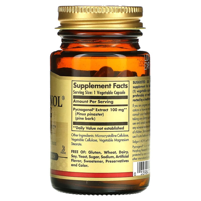 Solgar, Pycnogenol, 100 mg, 30 Vegetable Capsules