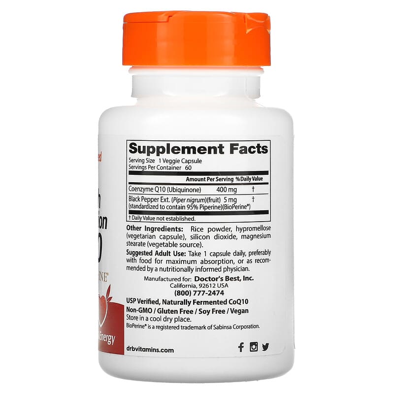 Doctor's Best, High Absorption CoQ10 with BioPerine®, 60 Veggie Caps