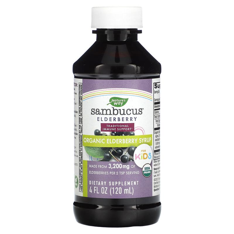 Nature's Way, Kids Sambucus®, Organic Traditional Immune Syrup, Ages 1+, 25 mg, 4 fl oz (120 ml)