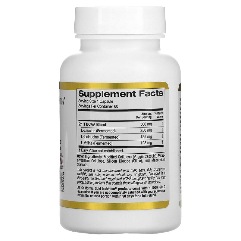 California Gold Nutrition, BCAA, AjiPure® Branched Chain Amino Acids 2:1:1 with L-Leucine, L-Isoleucine, and L-Valine, 500 mg, 60 Veggie Capsules