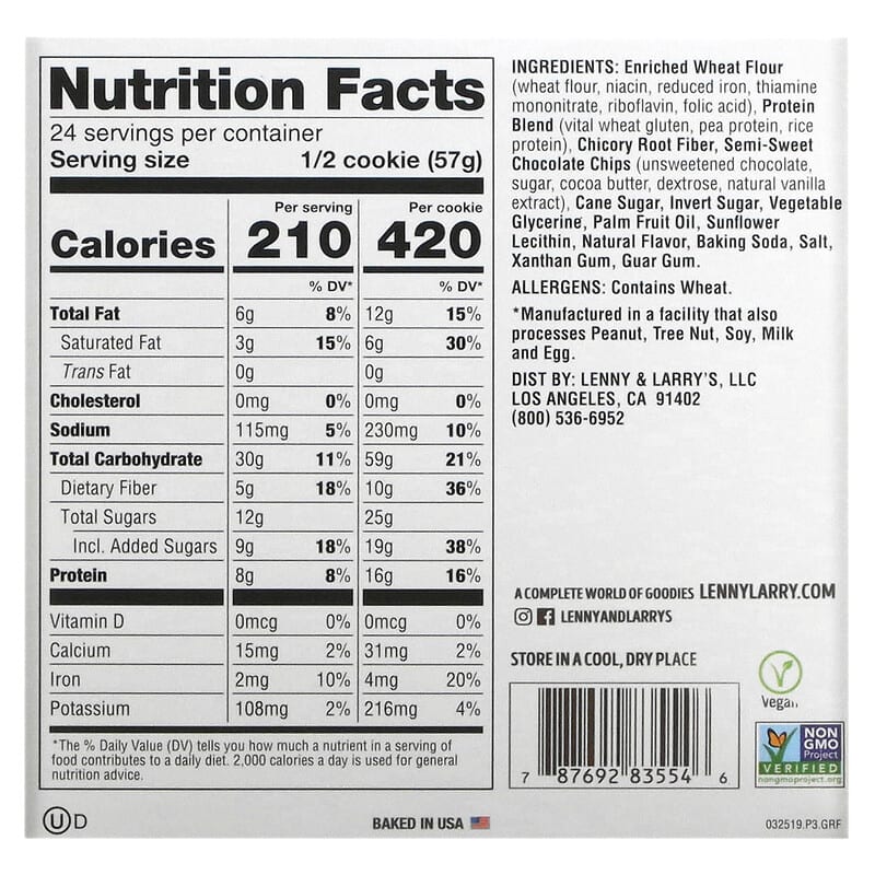 Lenny &amp; Larry's, The Complete Cookie®, Chocolate Chip, 12 Cookies, 4 oz (113 g) Each