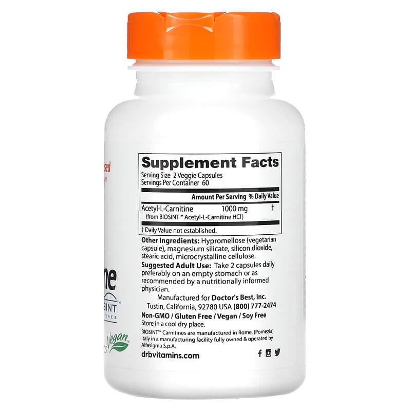 Doctor's Best, Acetyl-L-Carnitine, 120 Veggie Caps (500 mg per Cap)