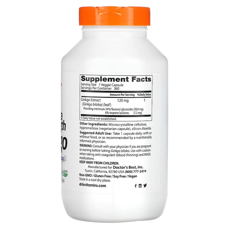 Doctor's Best, Ginkgo, 120 mg, 360 Veggie Caps