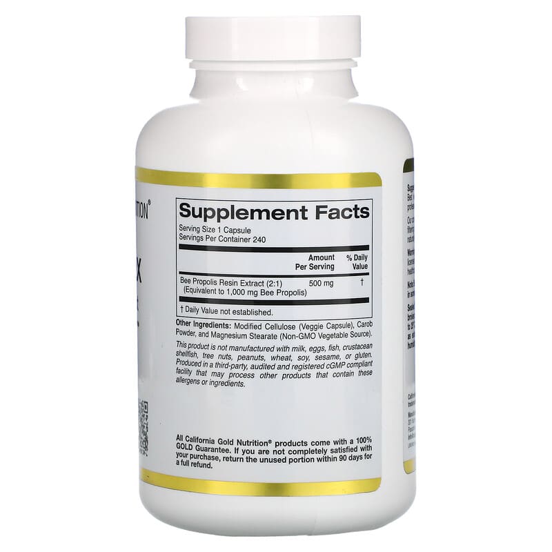 California Gold Nutrition, Bee Propolis 2X, Concentrated Extract, 500 mg, 240 Veggie Capsules