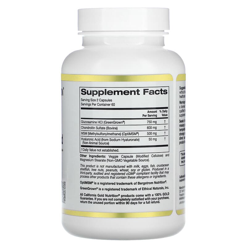 California Gold Nutrition, Glucosamine, Chondroitin, MSM Plus Hyaluronic Acid, 120 Veggie Caps